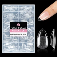 UNA GELLA Short Almond Fake Nails 216Pcs Pre-Shape Gel Acrylic Nail Tips for Ful