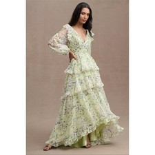 Mac Duggal Tiered A-Line Long-Sleeve Ruffled Chiffon Gown Size 4