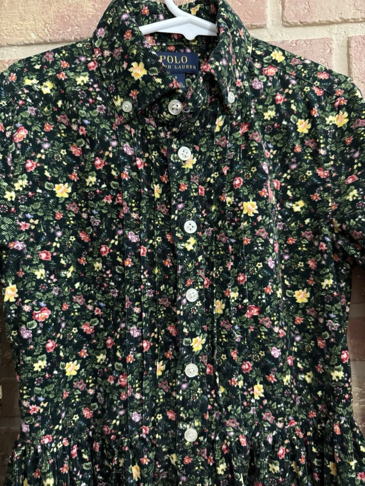Vestido Polo Ralph Lauren Niñas Algodón Floral Pana Manga Larga Multicolor Talla 8 Foto 3 de 4