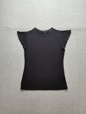 Tahari Women Tops S Black Short Sleeve Crew Neck Collarless Comfortable Casual