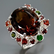 22 ct jewelry Natural Cognac Quartz Ring 925 Sterling Silver Size 8 /R442802