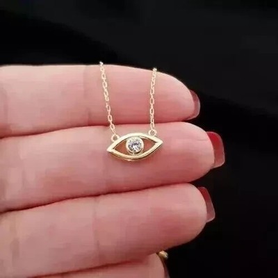 Evil Eye Bezel Pendant 1Ct Round Cut Simulated Diamond In 14K Yellow Gold Plated