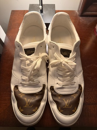 Louis Vuitton White Leather and Monogram Canvas Rivoli Sneakers Size 13