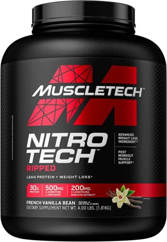 Nitro Tech Ripped Whey Protein Isolate Weight Loss Formula, French Vanilla  - Picture 1 of 7