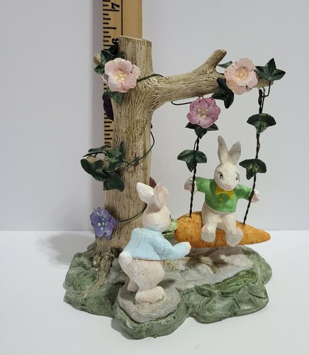 Bunny Friends Carrot Swing Spring Easter Ceramic with Metal Flowers - Picture 8 of 10