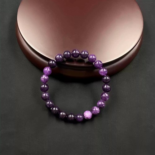 Natural Amethyst Stone Beaded Bracelet Purple Crystal Gemstone Stretch Bracelet - Picture 4 of 5
