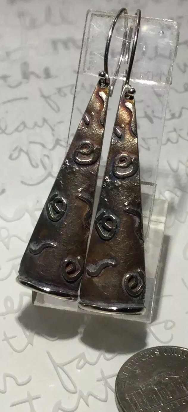 Handmade Raised Patterned Oxidized 925 Sterl Tria… - image 8