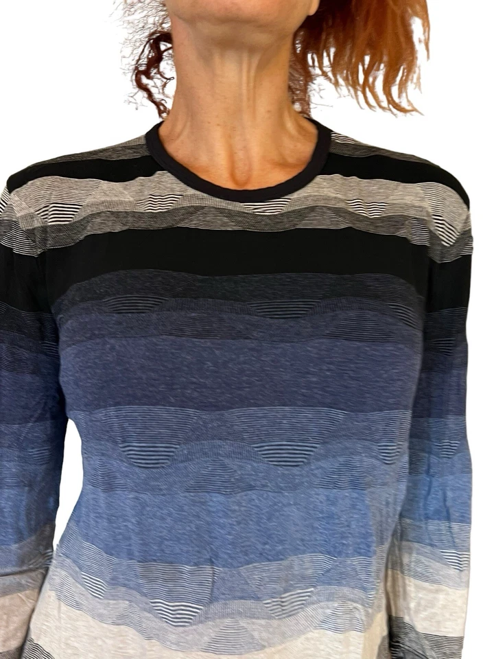 TRES 3 PUNTOS MUJER PUNTO SUÉTER TOP RAYAS CUELLO REDONDO JERSEY AZUL MULTI XS Foto 3 de 4