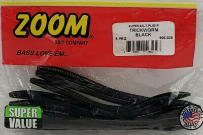 Zoom Super Salt Plus Trickworm Black 8CT 906-038 New | eBay