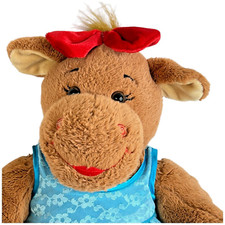 Build a Bear Holly Moose Plush Blue Dress Stuffed Animal Red Bow 16 Brown BABW