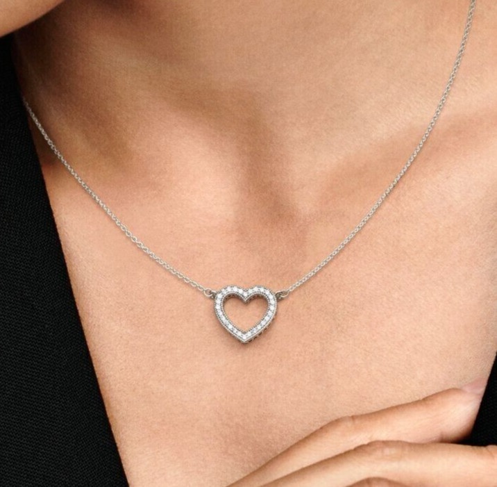 Genuine PANDORA Sparkling Love Heart Necklace 17.7
