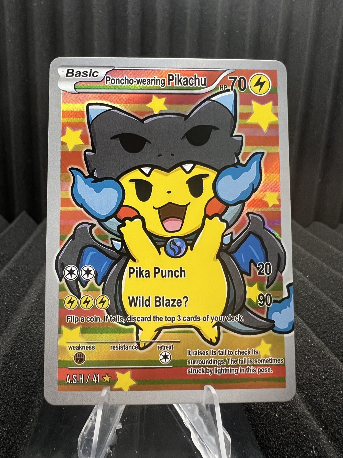 Pikachu Poncho Mega Charizard Holo Foil Fan Art Pokemon Card