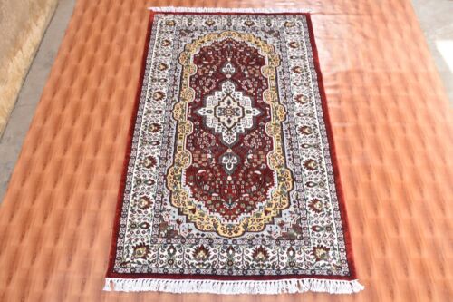 Living Room Yoga Red Oriental Area Rug 3x5 Silk Carpet Medallion Design - Picture 2 of 6