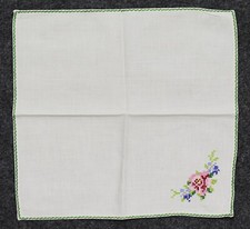 Sch&ouml;nes Taschen-Tuch Einsteck-Tuch Kreuz-Stickerei Blume Rose Bestickt 25x25cm