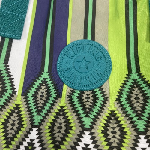 Kipling 2 Way Tote Shoulder Bag Teal Vibrant Geometric Aztec Print Weekender Pur - Picture 3 of 9