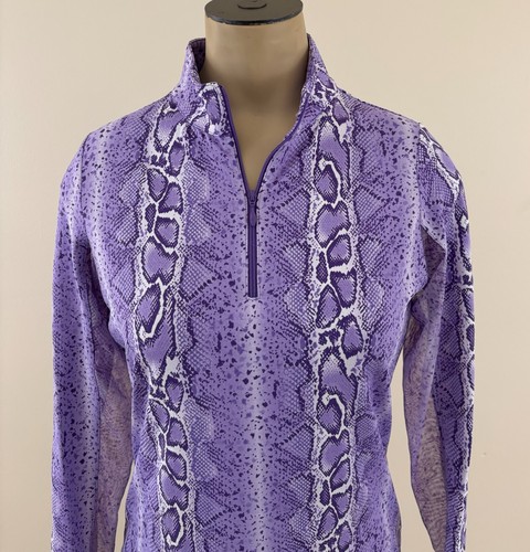 IBKUL KIMMY Womens XS Plum Python Snake 1/4 Zip Long Sleeve Mesh Panel Pullover - Picture 2 of 5