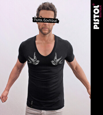 Pistol Boutique Herren Schwarz Schulter Sketch Schwalben
