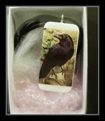 JUST A CROW - DOMINO PENDANT WITH CORD AND GIFT BOX
