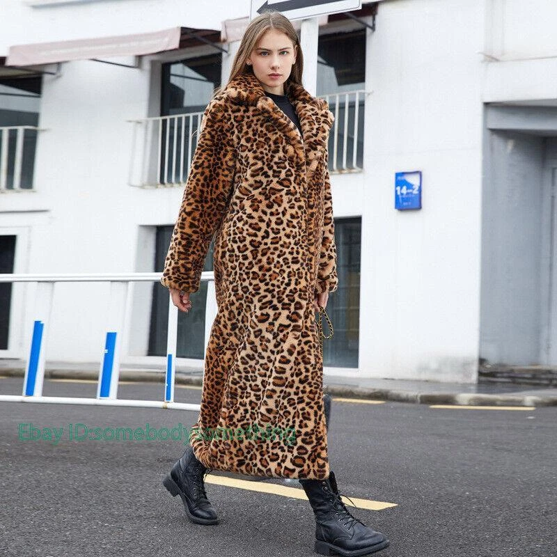 Mujeres Imitación Piel Leopardo Traje Largo Cuello Abrigo Invierno Cálido Chaqueta Parka LO ÚLTIMO M-5XL Foto 2 de 4
