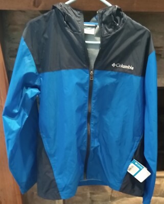 NWT Columbia Sz M Hooded Full Zip Weather Drain Jacket Blue Men's Retail $65.00