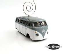 VW Volkswagen Bus Samba Grey White Van Car Rare Christmas Tree Ornament Diecast