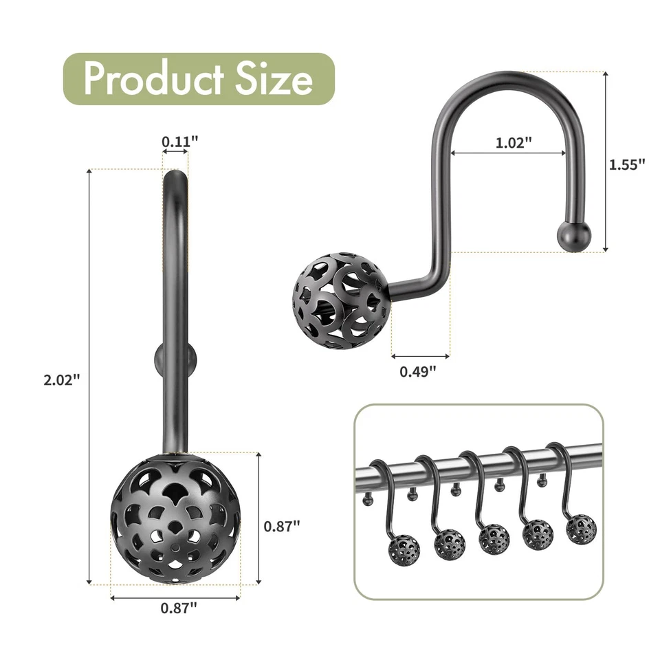 12Pcs Shower Curtain Rings Hooks Rustproof Voile Stainless Steel Bathroom Shower - image 2 of 4