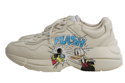 Disney x GUCCI Rhyton Flash Donald Duck Cream Leather Sneakers Men's Size 6.5