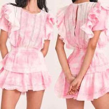 NWT LoveShackFancy Natasha Mini Dress Island Pink Tie Dye XS