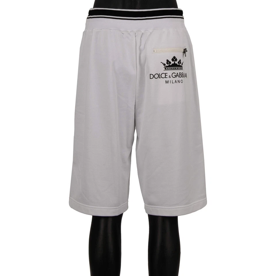 DOLCE & GABBANA Algodón Sudaderas Pantalones Cortos con Corona Logo Estampado Blanco Negro 11392 Foto 2 de 4