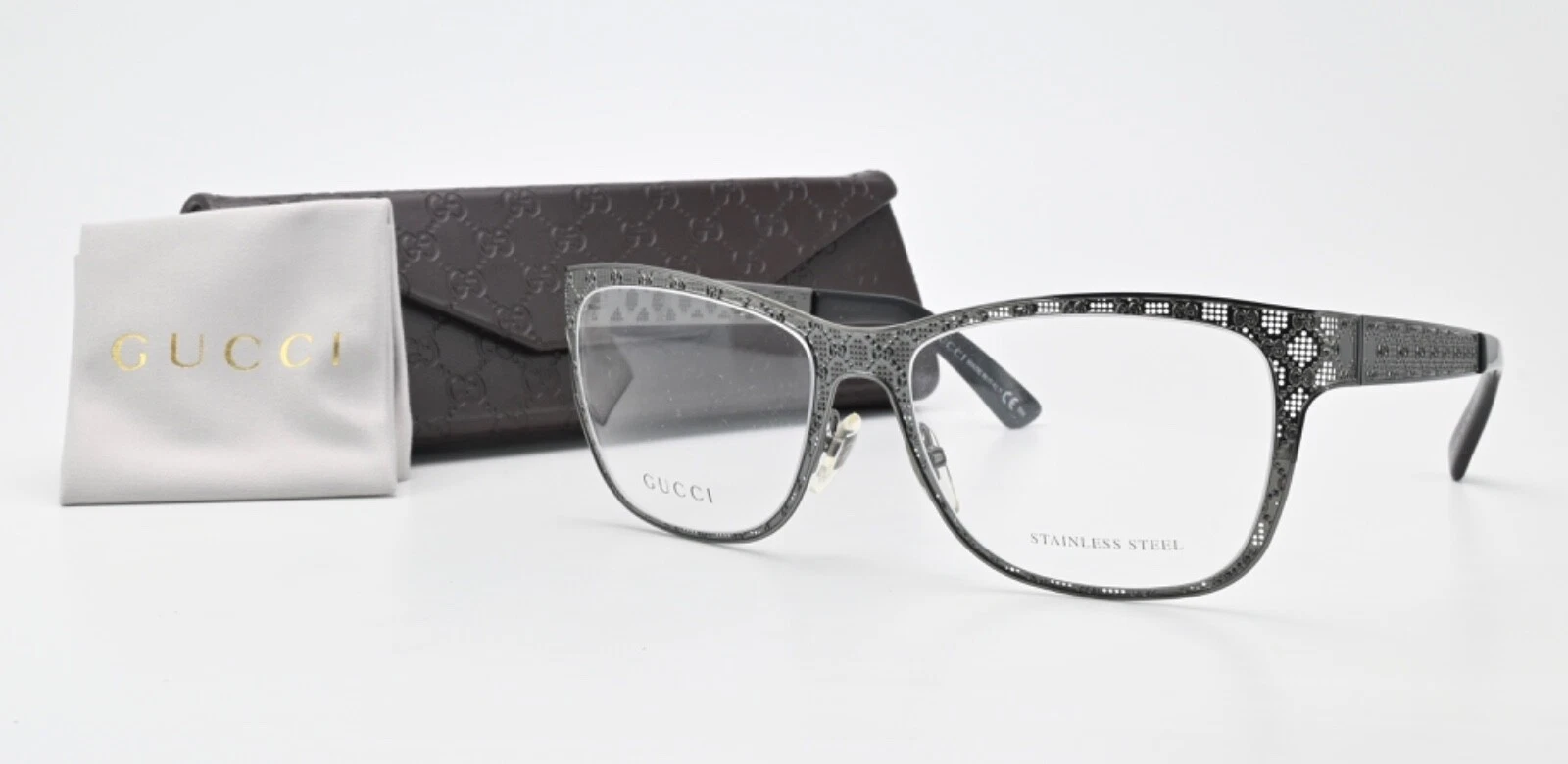 GUCCI Brille GG 4267 KJ1 135 Rechteck Architekt Design Glanz Silbergrau Steel