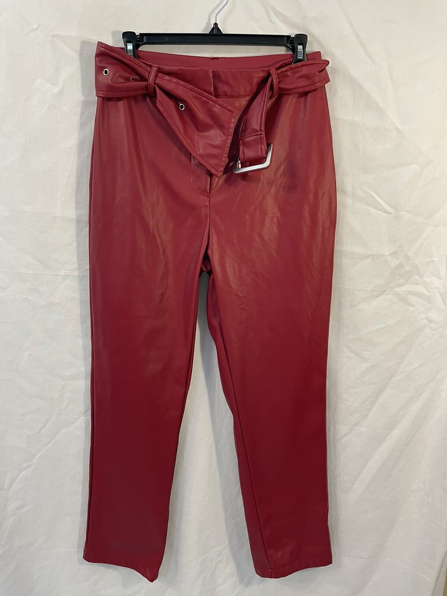 Shein Red 100% PU Leather Pants Size M