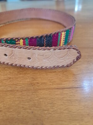Vintage Serape Belt Fabric Leather 30 display picture 1