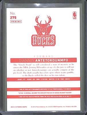 2013-14 Panini Hoops Red Back Rookie #275 Giannis Antetokounmpo | eBay