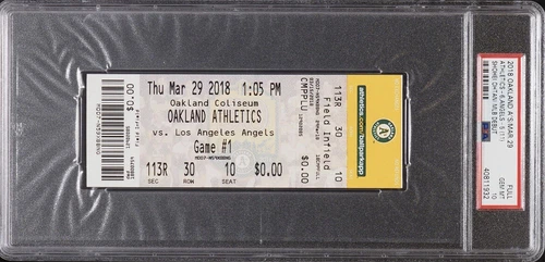Shohei Ohtani MLB Debut Game & 1st Hit Ticket 3/29/18 Oakland A's PSA 10 Low Pop