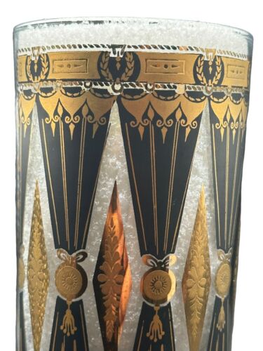 Vtg Set 7 Culver Black Gold Highball Glasses Tumbler MCM Curtain Diamond RARE - Picture 18 of 22