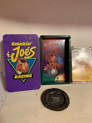 FOUR  Diff. Smokin Joe CAMEL Cigarette Items Camel Game Ashtrays Tin w/match