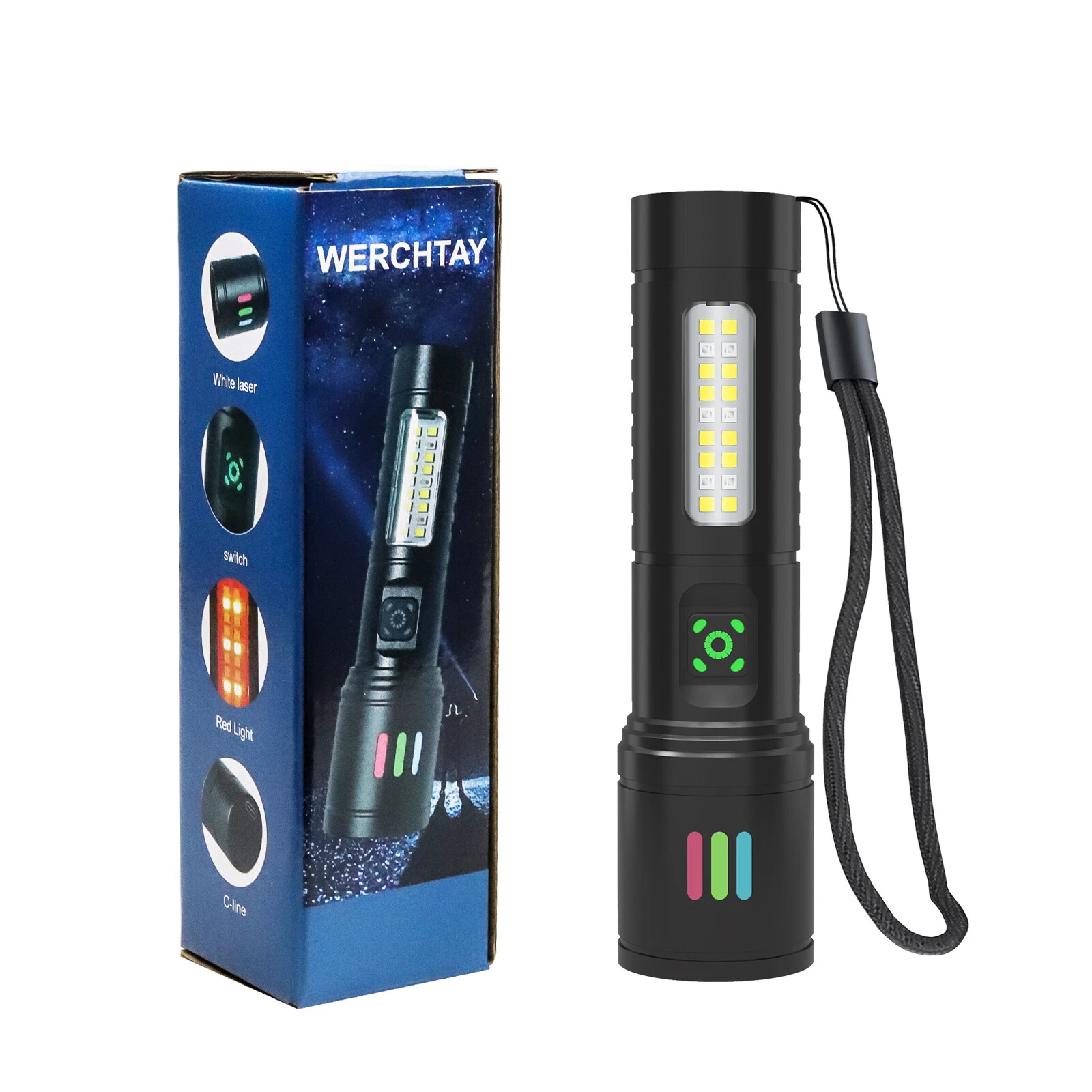 Baibian Rechargeable High Lumens Flashlight | Super Bright Tactical Light, 5 Modes, LCD Display, Zoomable, Waterproof