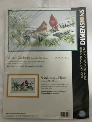 Kit De Point De Croix Compté Dimensions 'Cardinaux D'Hiver' - Tissu Aïda #16, Fils Pré-triés, Aiguille