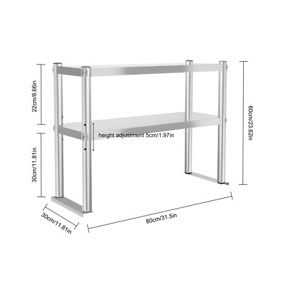 Stainless Steel Commercial Double Overshelf 12x 30 Inch for Prep Table Kitchen