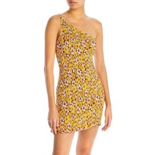 Faithfull the Brand Womens One Shoulder Smocked Mini Dress Orange Size US 10