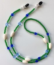 GREEN BLUE IVORY Beaded Glass Eyeglass Glasses Lanyard Necklace Chain