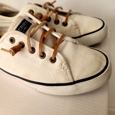Sperry Crest Vibe Top-Sider Canvas Sneakers Shoes White Gold Womens 6.5