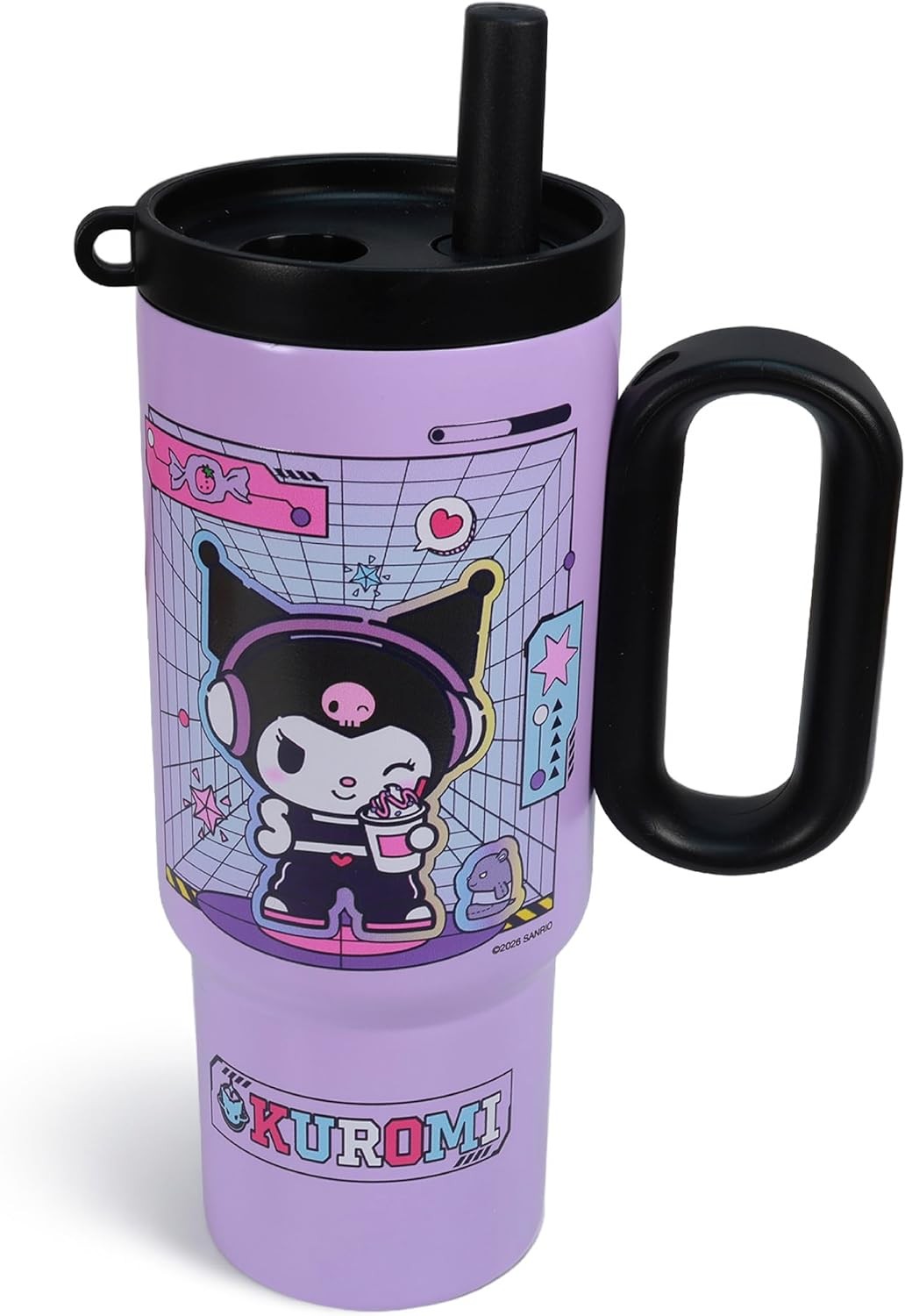 Kuromi 700ml Straw Cup with Fruit Infuser - Sanrio Tumbler with Lid & Handle