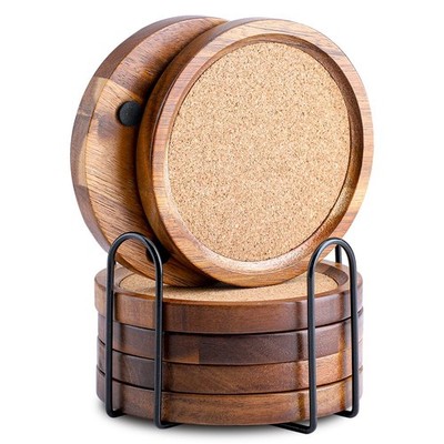 WLWNWFT Wood Cork Coasters for Drinks Absorbent with 4.33 inches, Brown