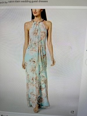 Calvin Klein Floral Draped Light Blue Chiffon Halter Dress size 2