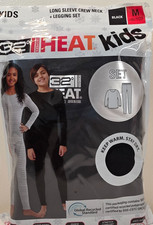 32 Degrees Heat Thermal Kids Long Sleeve Crew Legging Set Black Medium 8-10 NEW