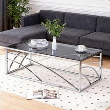 Stainless Steel Coffee Table Tea Table with Tempered Glass Living Room Office