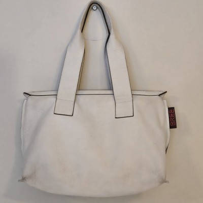 BREE White Leather Medium Handbag  Tote Bag w Top handles Zipper Close Pockets 