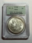 1921-D MORGAN SILVER DOLLAR PCGS MS 63 OGH OLD GREEN HOLDER