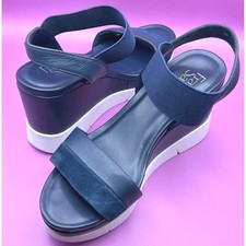 Sandalia Franco Sarto Azul Marino Cuero Gamuza Cuña Plataforma Cachemira Mujer 7M